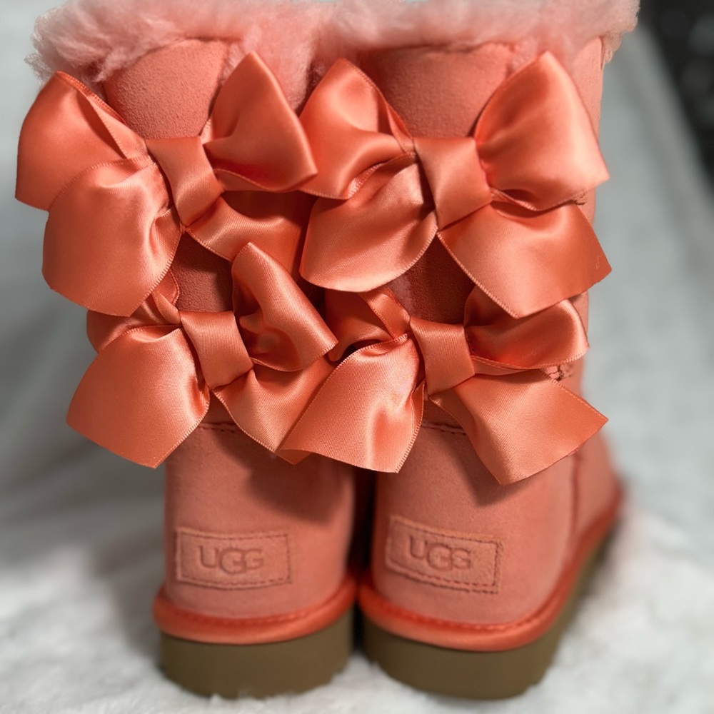 UGG Boots Baily Bow Satin SHPN Coral Pink Size 7 *Authentic* NIB